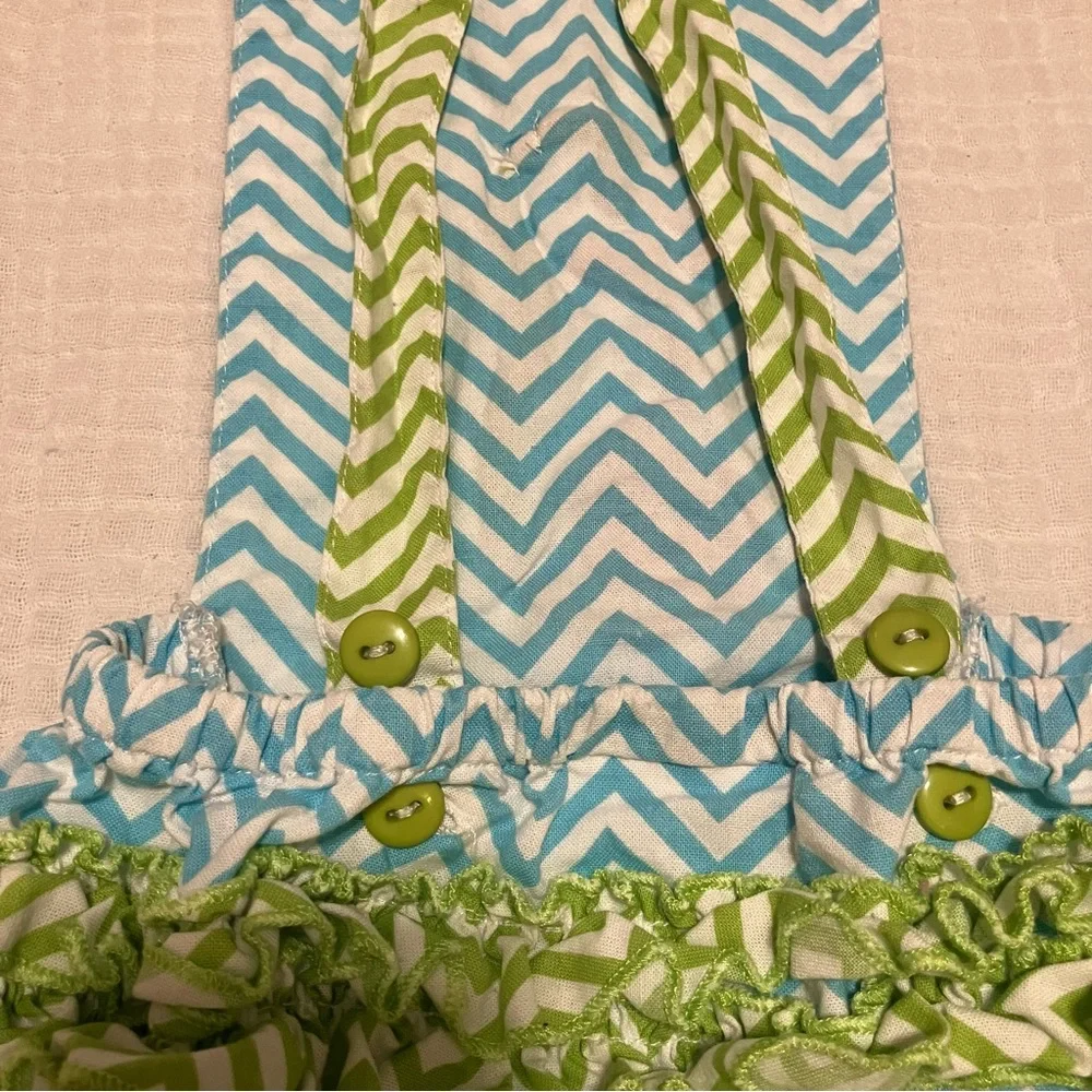 Decorated Originals For Kids Girls‎ Sz 6M Seahorse Green Chevron Ruffle Romper